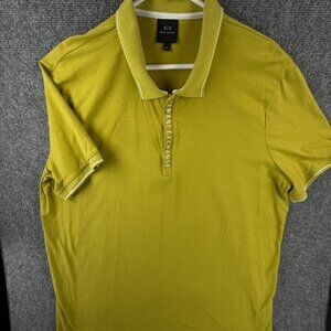 Armani Exchange Polo Shirt 2XL 1/4 Zip Green Stretch Short Sleeve Spell Out Logo